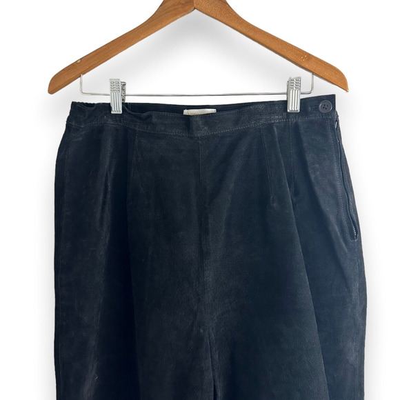 Vintage Suede Pleated Jeans Black High Rise Waist Lined Trouser Pants Size 14 - Picture 1 of 13